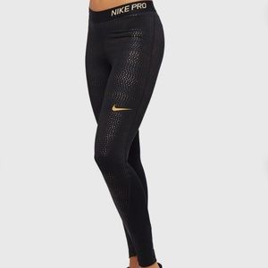 Nike Pro Women's Black & Gold Speckled Athletic Leggings, Size Small